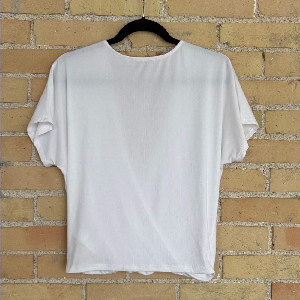 Black Tape White Draped Crossover Top - Picture 4 of 4